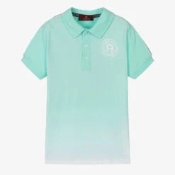 AIGNER Boys Blue Cotton Logo Polo Shirt