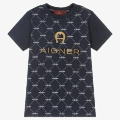 AIGNER Boys Navy Blue Cotton Logo T-Shirt