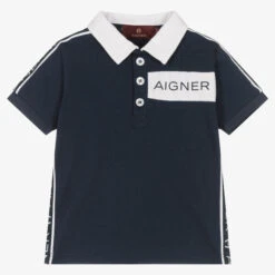 AIGNER Boys Navy Blue Logo Cotton Polo Shirt