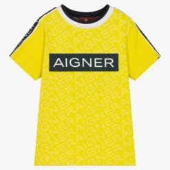 AIGNER Boys Yellow Cotton Logo T-Shirt