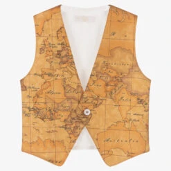 Alviero Martini Boys Beige Geo Map Waistcoat