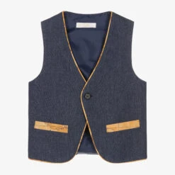 Alviero Martini Boys Blue Geo Map Trim Waistcoat
