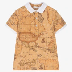 Alviero Martini Boys Dark Beige Geo Map Polo Shirt