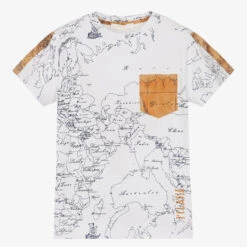 Alviero Martini Boys White Cotton Geo Map T-Shirt