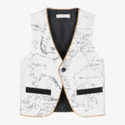 Alviero Martini Boys White Geo Map Cotton Waistcoat