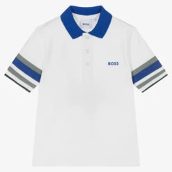 BOSS Boys White Cotton Piqué Logo Polo Shirt
