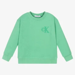 Calvin Klein Jeans Boys Green Piqué Logo Sweatshirt