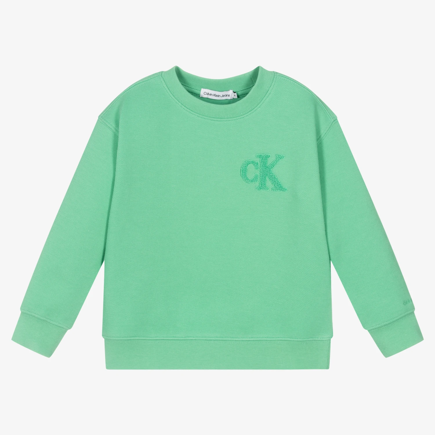 Calvin Klein Jeans Boys Green Piqué Logo Sweatshirt 1 Calvin Klein Jeans Boys Green Piqué Logo Sweatshirt