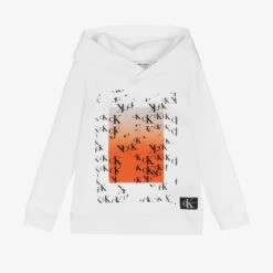 Calvin Klein Jeans Boys White Graphic Logo Hoodie