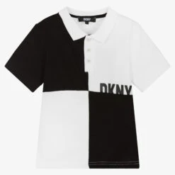 DKNY Boys White & Black Cotton Pique Polo Shirt