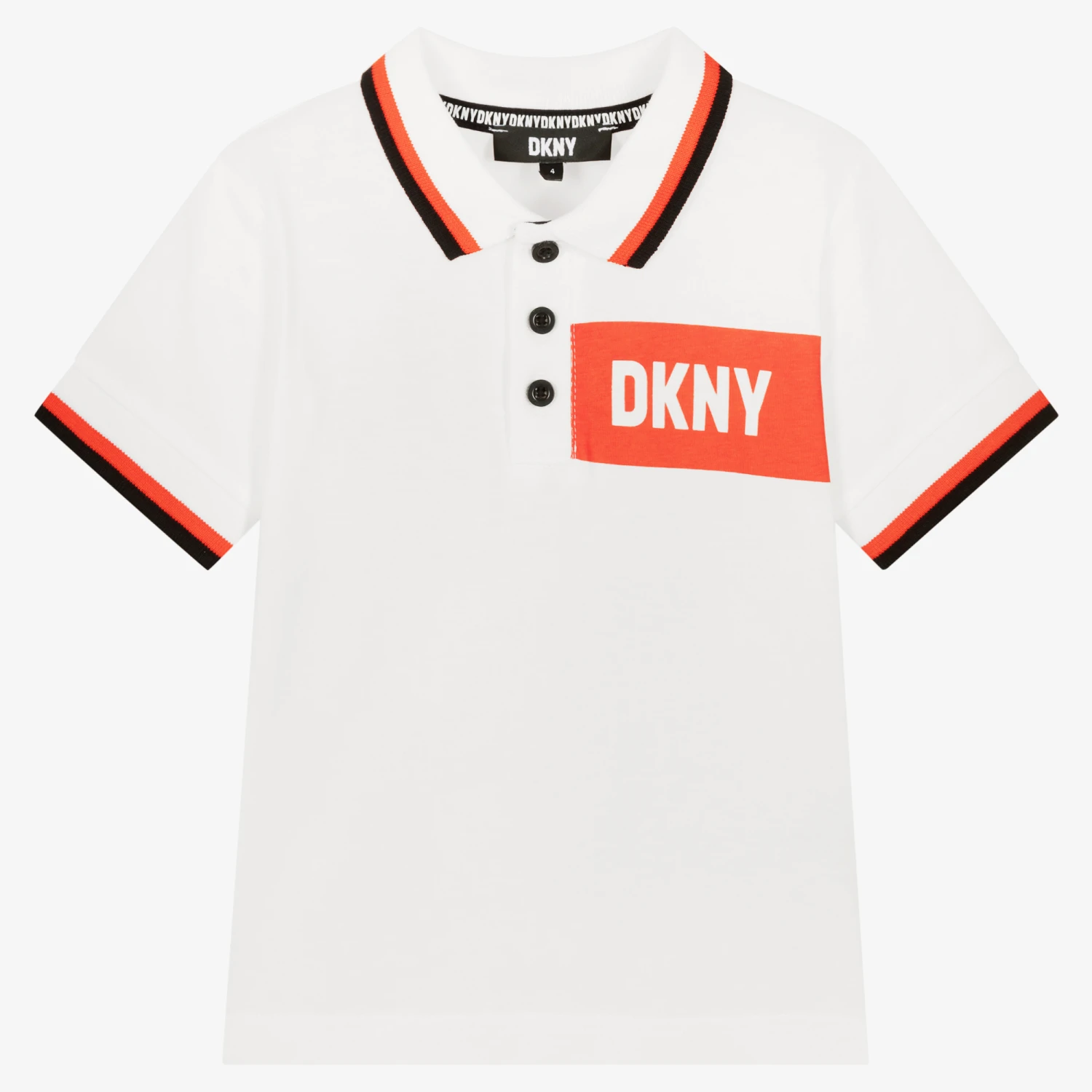 DKNY Boys White Cotton Jersey Polo Shirt 1 DKNY Boys White Cotton Jersey Polo Shirt