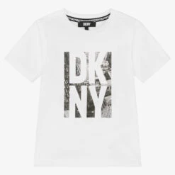 DKNY Boys White Cotton Logo T-Shirt