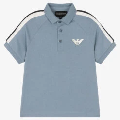 Emporio Armani Boys Blue Cotton Eagle Logo Polo Shirt