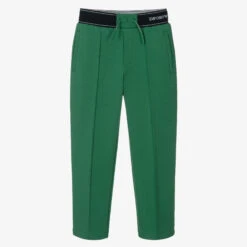 Emporio Armani Boys Green Cotton Logo Trousers