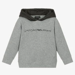 Emporio Armani Boys Grey Cotton Logo Hoodie