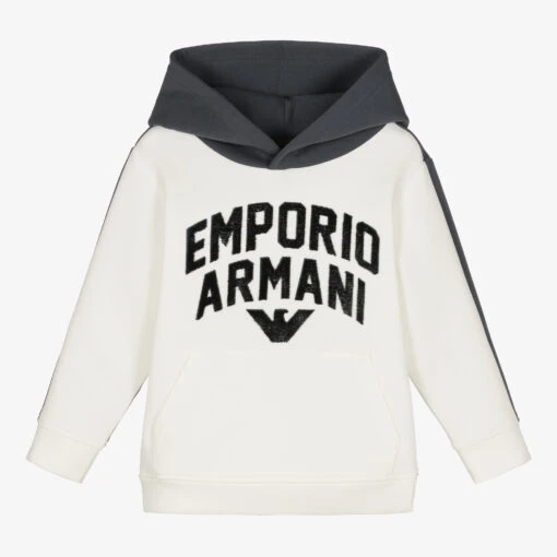 Emporio Armani Boys Ivory & Blue Logo Hoodie -Casual Wear Co Shop emporio armani boys ivory blue logo hoodie 494251 3c3eb7787fd70726bd72e3d91c3b2a1d39e8b75e