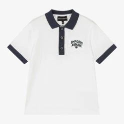 Emporio Armani Boys Ivory Cotton Logo Polo Shirt