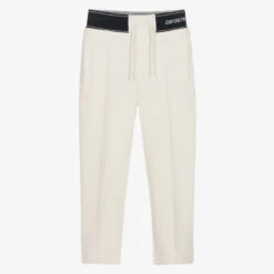 Emporio Armani Boys Ivory Cotton Logo Trousers