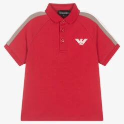 Emporio Armani Boys Red Cotton Eagle Logo Polo Shirt