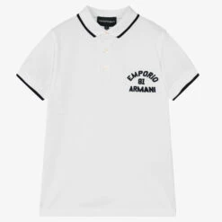 Emporio Armani Boys White Cotton Logo Polo Shirt