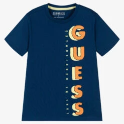 Guess Boys Blue Cotton Logo T-Shirt