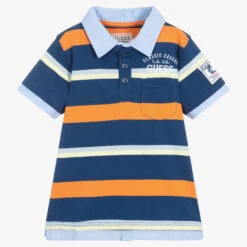 Guess Boys Blue Striped Organic Cotton Polo Shirt