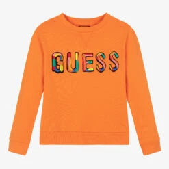 Guess Boys Orange Cotton Logo Sweatshirt