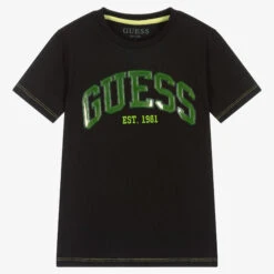 Guess Junior Boys Black Cotton Logo T-Shirt