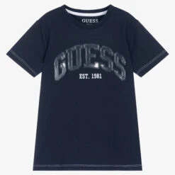 Guess Junior Boys Blue Cotton Logo T-Shirt