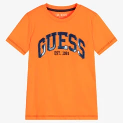 Guess Junior Boys Orange Cotton Logo T-Shirt