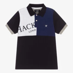 Hackett London Blue Colour Block Polo Shirt