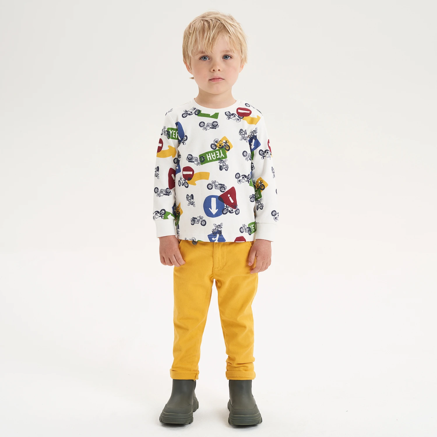 IDO Baby Boys Ivory Cotton Motorbike Top 2 IDO Baby Boys Ivory Cotton Motorbike Top - Image 2