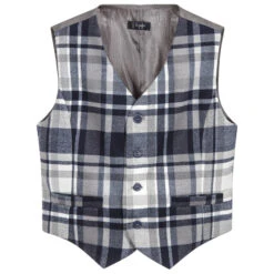 Il Gufo Blue & Grey Check Waistcoat