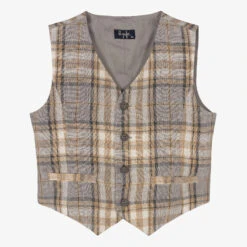Il Gufo Boys Beige & Grey Check Linen Waistcoat