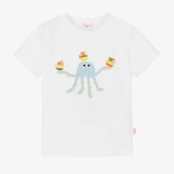 Il Gufo Boys White Cotton Octopus T-Shirt