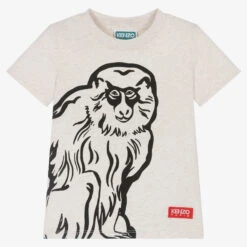 KENZO KIDS Boys Beige Monkey Logo T-Shirt