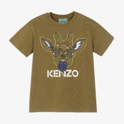 KENZO KIDS Boys Green Cotton Giraffe T-Shirt