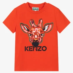 KENZO KIDS Boys Orange Cotton Giraffe Logo T-Shirt