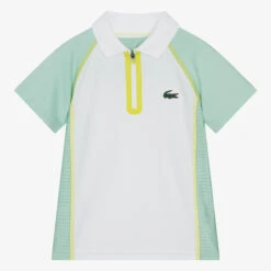 Lacoste Boys White & Green Sports Polo Shirt