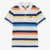 Lacoste Boys White Striped Cotton Piqué Polo Shirt