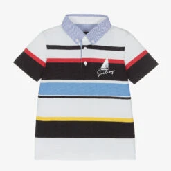 Lapin House Boys Blue Striped Cotton Polo Shirt