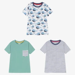 Lilly And Sid Boys Blue Organic Cotton T-Shirts (3 Pack)