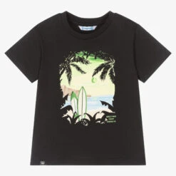 Mayoral Boys Black Cotton Surfboard T-Shirt