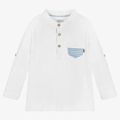 Mayoral Boys White & Blue Cotton Top
