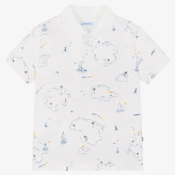 Mayoral Boys White Cotton Tropical Islands Polo Shirt
