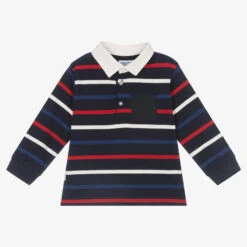 Mayoral Navy Blue Striped Rugby Shirt