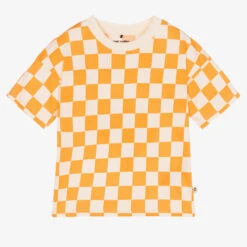 Mini Rodini Orange Check Cotton T-Shirt