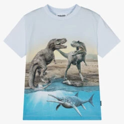Molo Boys Blue Cotton Dinosaur T-Shirt