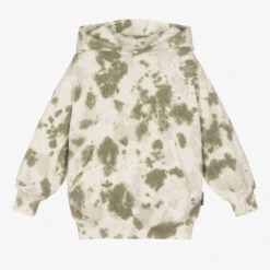 Molo Ivory & Green Tie-Dye Cotton Hoodie