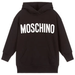 Moschino Kid-Teen Black Cotton Logo Hoodie